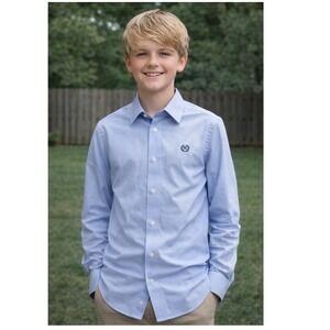 Lauren Ralph Lauren Boys Light Blue Micro Check Button Down Shirt Size 16 LRL